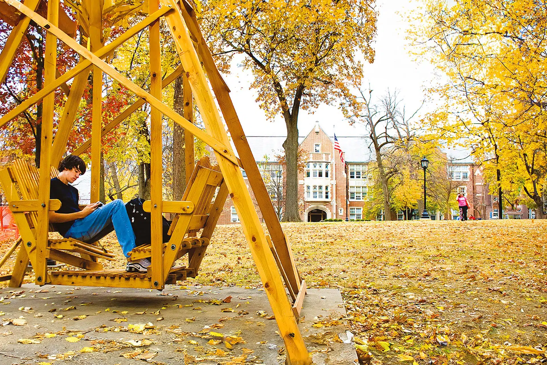 Student in campus garden