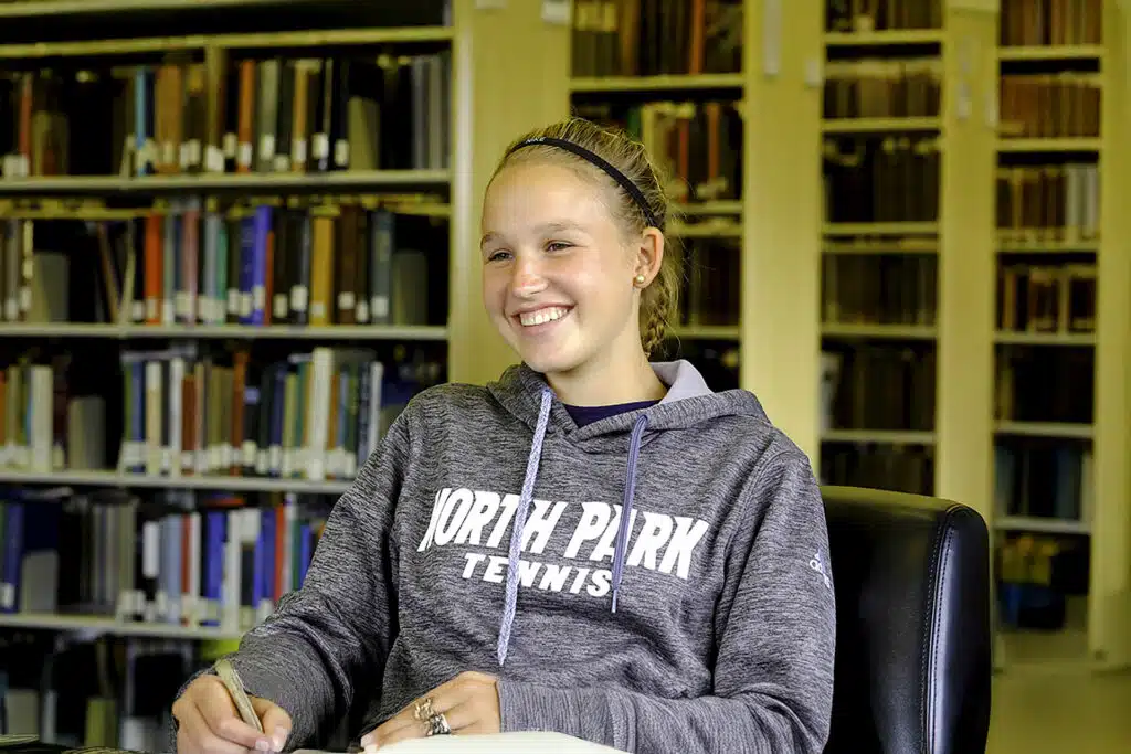 Young girl in library